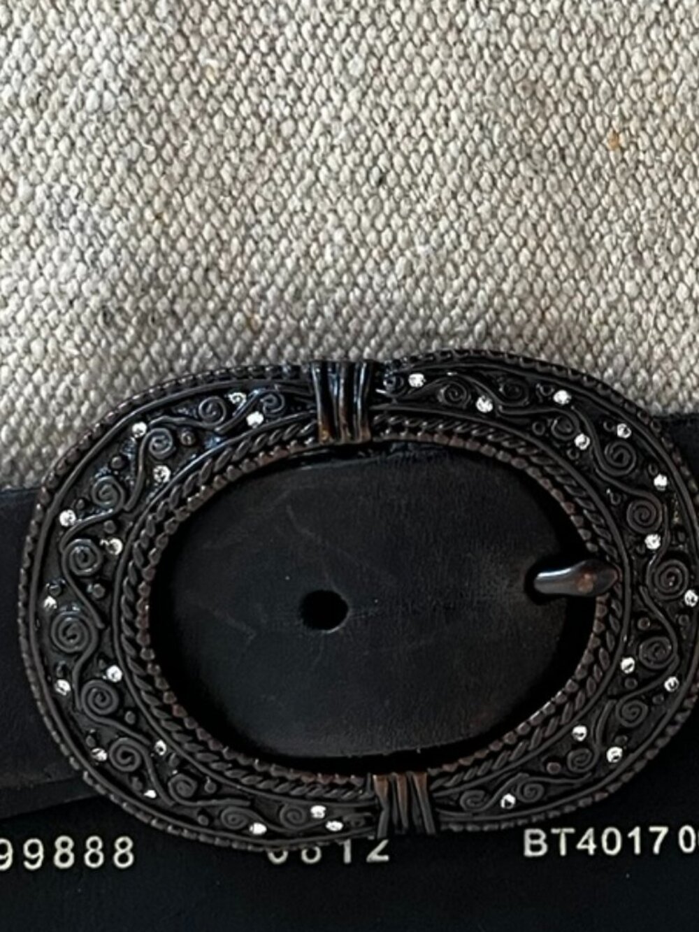 Fossil Woman's Black Western Embellished Round Rhinestone Leather Belt Sz Lr - Picture 10 of 11
